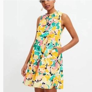 Loft Women's Floral Ruffle Tiered Swing Dress Sleeveless Lined Pullover Size L